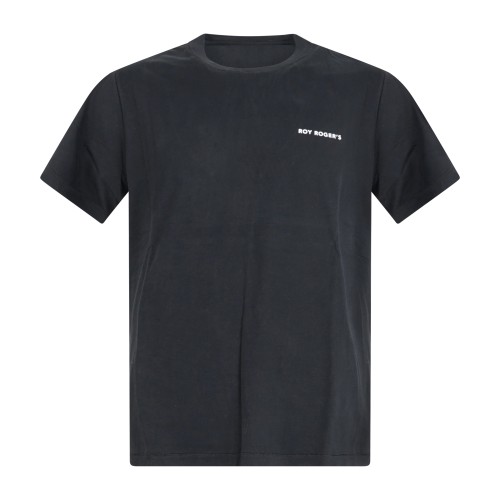 Roy Roger's - T-shirt nera in jersey di cotone Pima manica corta con stampa