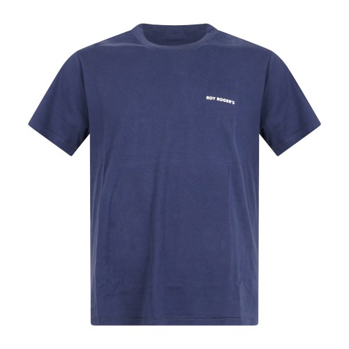 Roy Roger's - T-shirt blu in jersey di cotone Pima manica corta con stampa logo