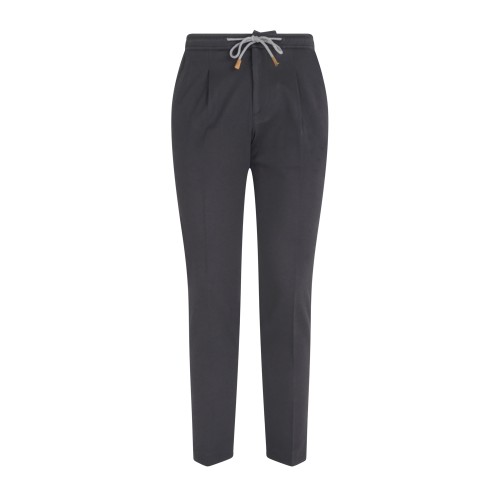 Luca Bertelli - Pantalone nero Ryan con elastico in vita e laccetti in jersey