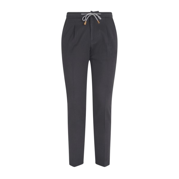 Luca Bertelli - Pantalone nero Ryan con elastico in vita e laccetti in jersey