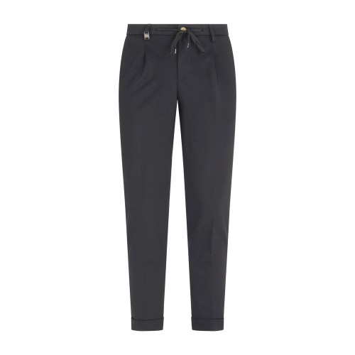 Barbati - Pantalone nero Gregory in jersey con pence e coulisse per uomo |