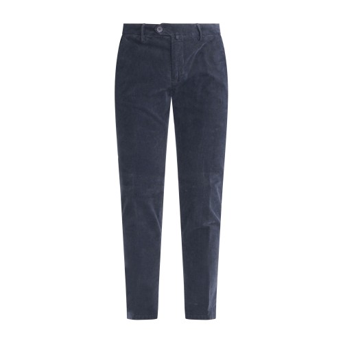 Luca Bertelli - Pantalone blu tasca a filo Gab in velluto slim fit per uomo |