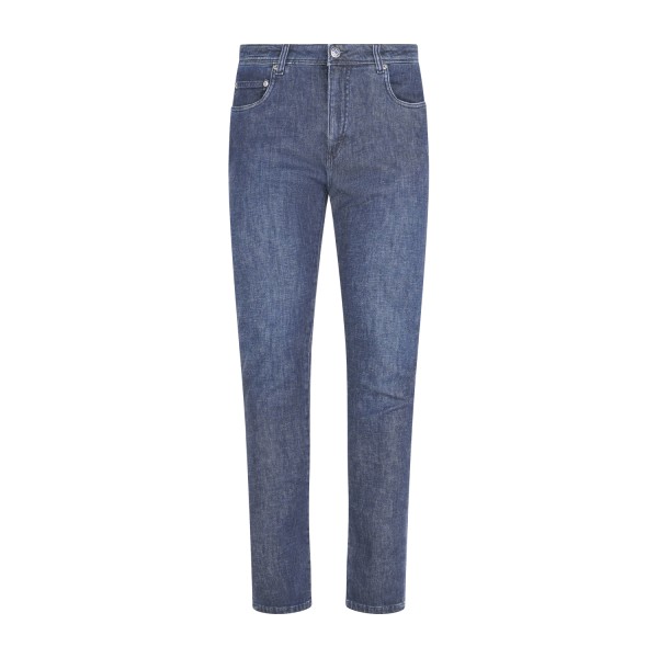 Camouflage - Jeans denim scuro Best Five 5 tasche slim in misto cashmere per