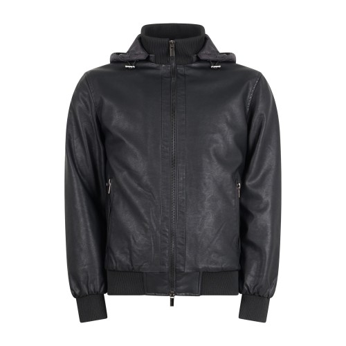 Hamaki-Ho - Giubbotto nero in ecopelle con cappuccio per uomo | gbi1617h nero