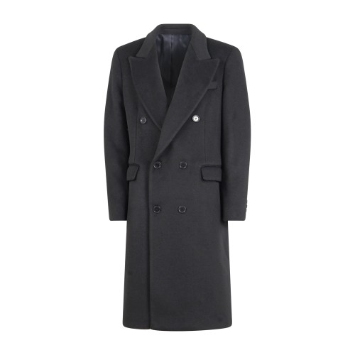 Marsem - Cappotto nero doppiopetto in lana con rever lancia per uomo | cap081