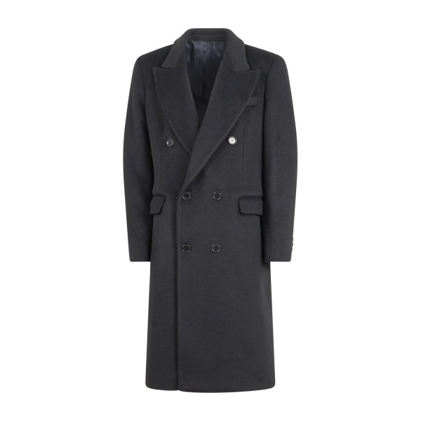 Marsem - Cappotto nero doppiopetto in lana con rever lancia per uomo | cap081
