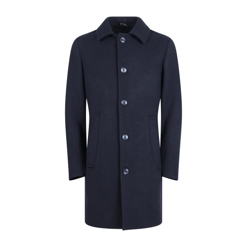 Daniele Alessandrini - Cappotto blu monopetto in lana con chiusura bottoni per