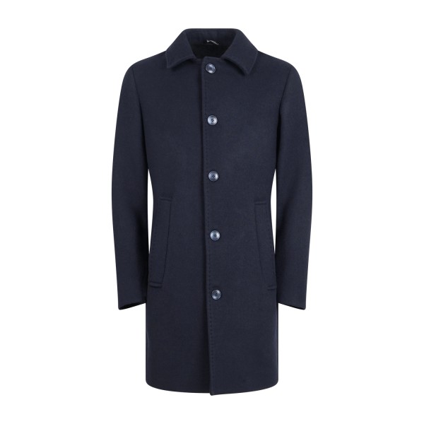Daniele Alessandrini - Cappotto blu monopetto in lana con chiusura bottoni per