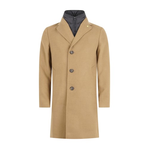 Alessandro Gilles - Cappotto beige monopetto in lana con pettorina staccabile
