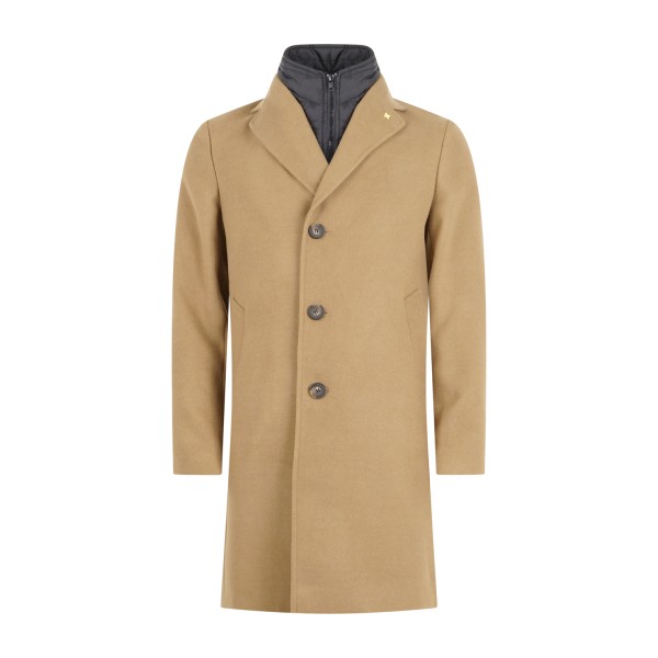 Alessandro Gilles - Cappotto beige monopetto in lana con pettorina staccabile
