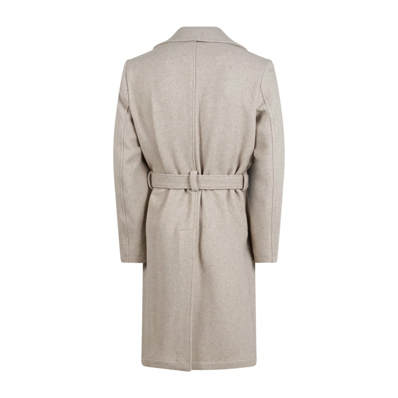 Daniele Alessandrini - Cappotto beige doppiopetto in lana con cintura per uomo