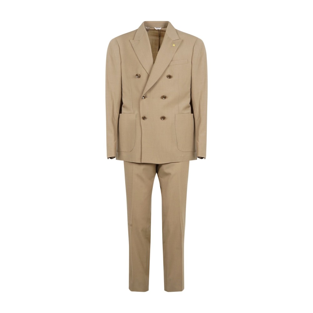 Alessandro Gilles - Abito beige doppiopetto sfoderato in fresco lana per uomo |