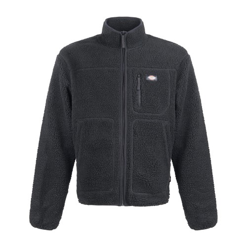 Dickies - Giubbotto nero full zip in pile con patch logo sul petto per uomo |