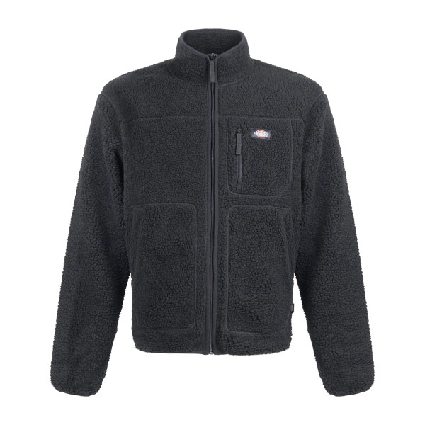 Dickies - Giubbotto nero full zip in pile con patch logo sul petto per uomo |