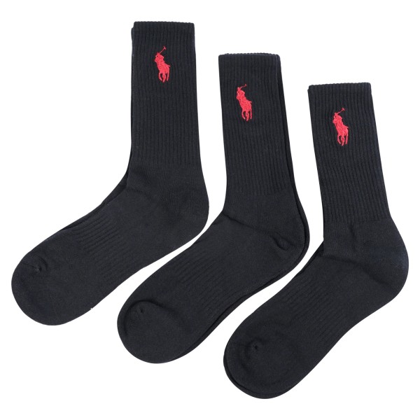 Polo Ralph Lauren - Set di 3 paia di calze nere sportive Big Pony per uomo |