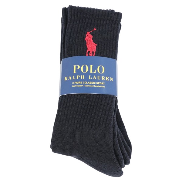 Polo Ralph Lauren - Set di 3 paia di calze nere sportive Big Pony per uomo |