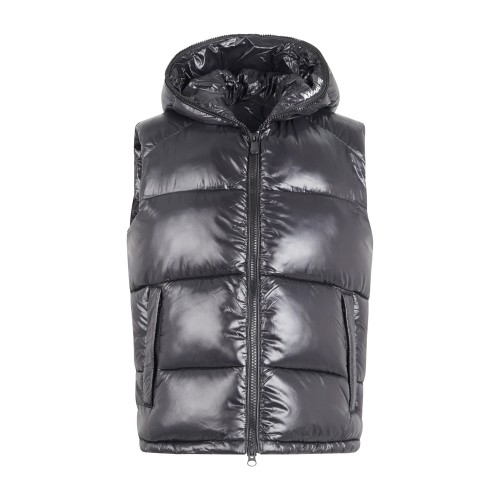 Save The Duck - Gilet nero Dexter in nylon lucido con cappuccio per uomo |