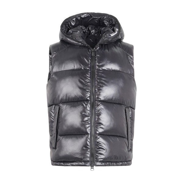 Save The Duck - Gilet nero Dexter in nylon lucido con cappuccio per uomo |