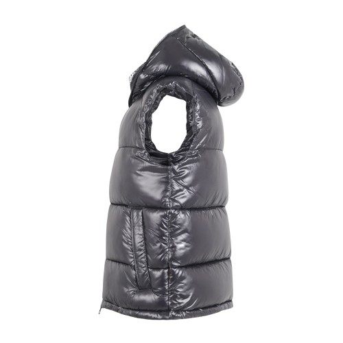 Save The Duck - Gilet nero Dexter in nylon lucido con cappuccio per uomo | 2