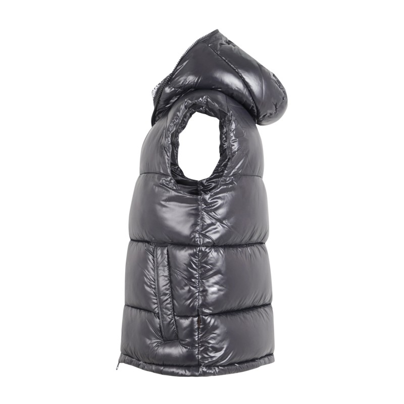Save The Duck - Gilet nero Dexter in nylon lucido con cappuccio per uomo |