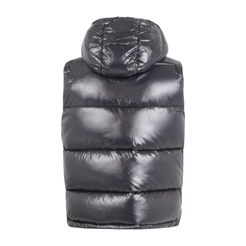 Save The Duck - Gilet nero Dexter in nylon lucido con cappuccio per uomo |