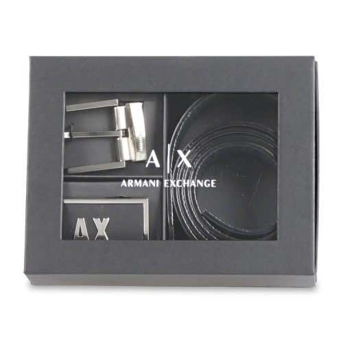 Armani Exchange - Set Cintura nera in pelle con doppia fibbia opzionabile per 2