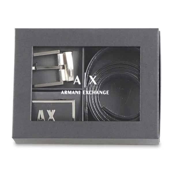 Armani Exchange - Set Cintura nera in pelle con doppia fibbia opzionabile per