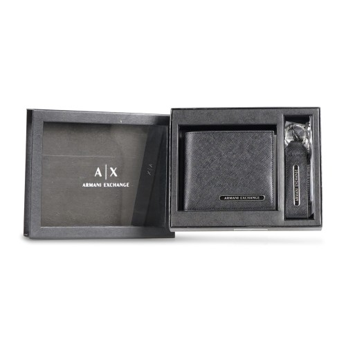 Armani Exchange - Portafoglio nero set A|X portafoglio e portachiavi con patch