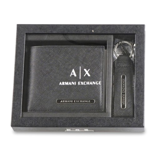 Armani Exchange - Portafoglio nero set A|X portafoglio e portachiavi con patch 2