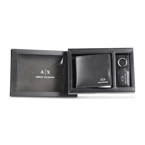 Armani Exchange - Portafoglio nero set A|X portafoglio e portachiavi per uomo |