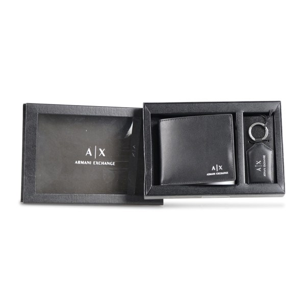 Armani Exchange - Portafoglio nero set A|X portafoglio e portachiavi per uomo |