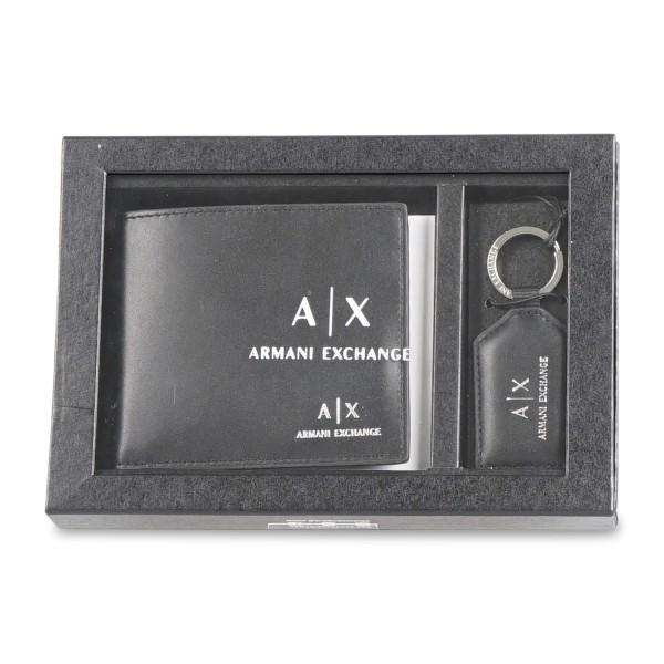 Armani Exchange - Portafoglio nero set A|X portafoglio e portachiavi per uomo |