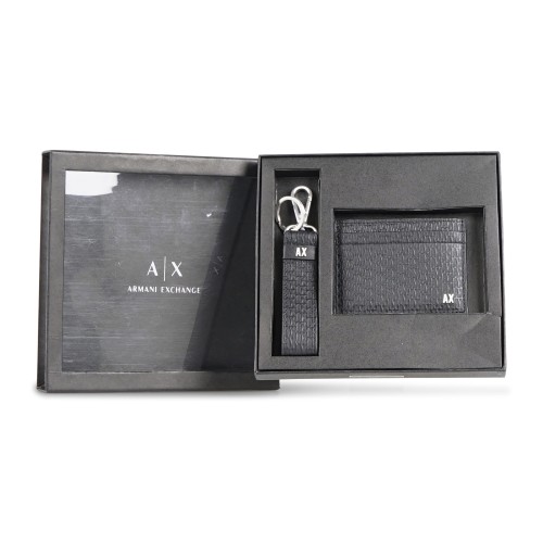 Armani Exchange - Portafoglio nero set A|X porta carte e portachiavi per uomo |