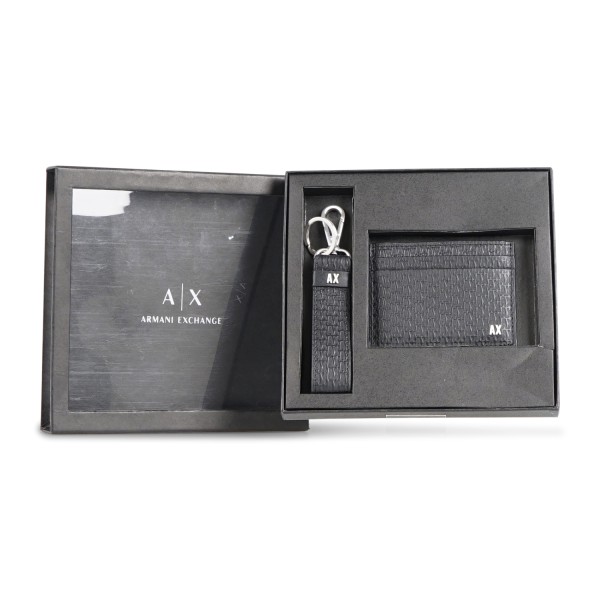 Armani Exchange - Portafoglio nero set A|X porta carte e portachiavi per uomo |