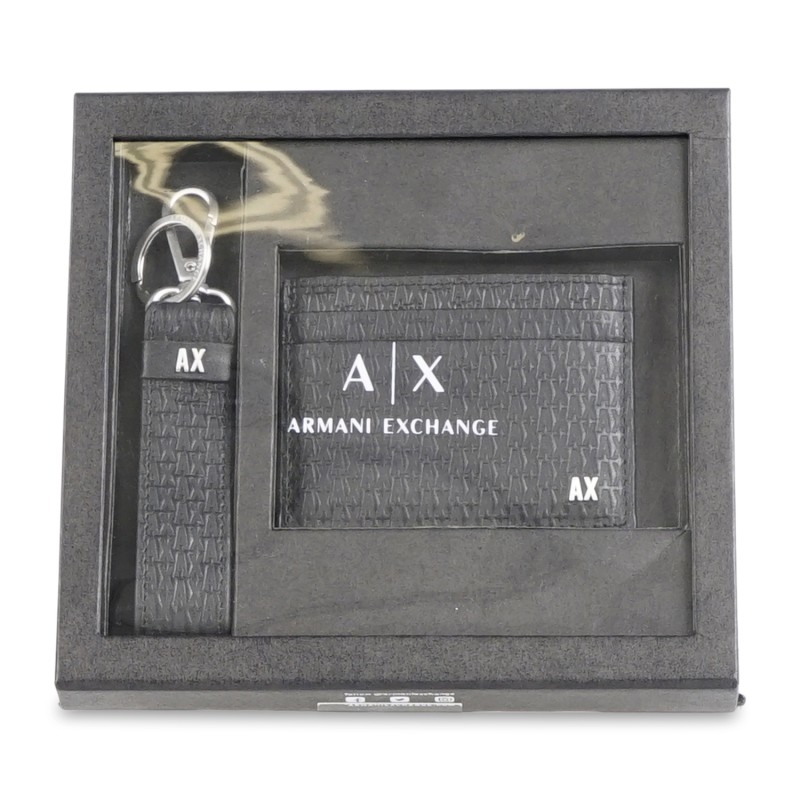 Armani Exchange - Portafoglio nero set A|X porta carte e portachiavi per uomo |