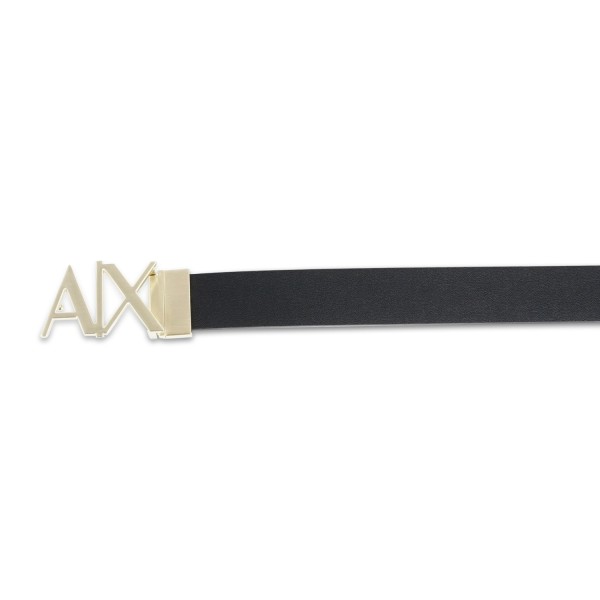 Armani Exchange - Cintura nera in pelle reversibile con fibbia logo firmata A|X
