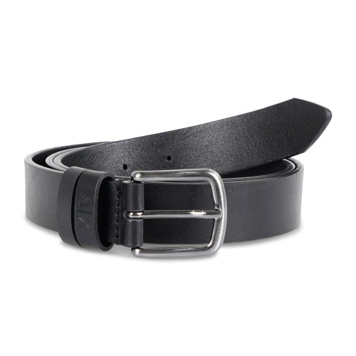 Armani Exchange - Cintura nera in pelle con logo inciso sul passante A|X per