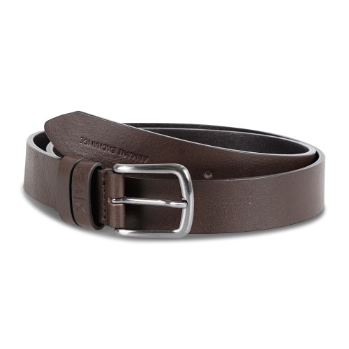 Armani Exchange - Cintura marrone in pelle con logo inciso sul passante A|X per