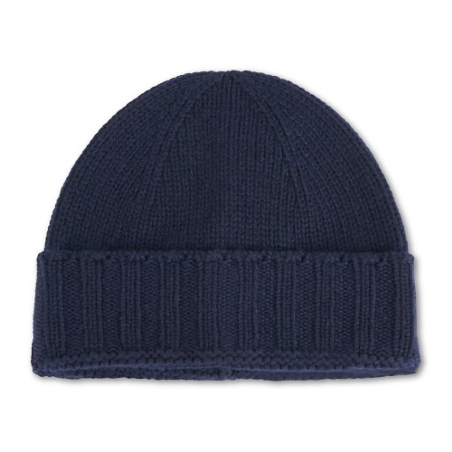 Gran Sasso - Cappello blu in cashmere con bordo a coste per uomo | cappello