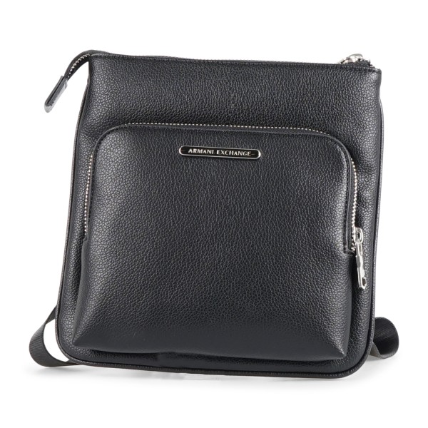 Armani Exchange - Borsa a tracolla nera con patch logo sul fronte per uomo |