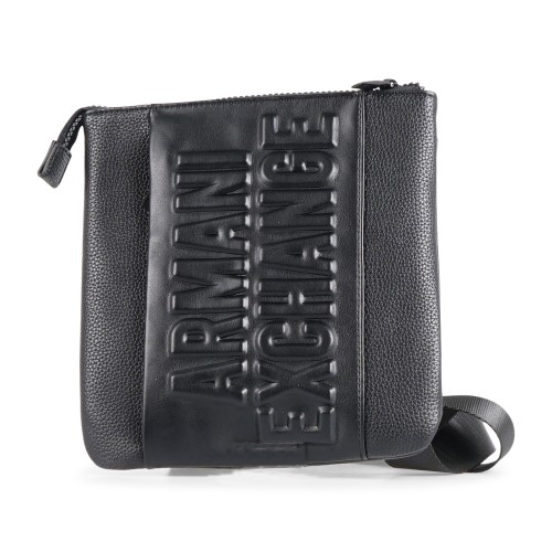 Armani Exchange - Borsa a tracolla nera con logo inciso sul fronte per uomo |