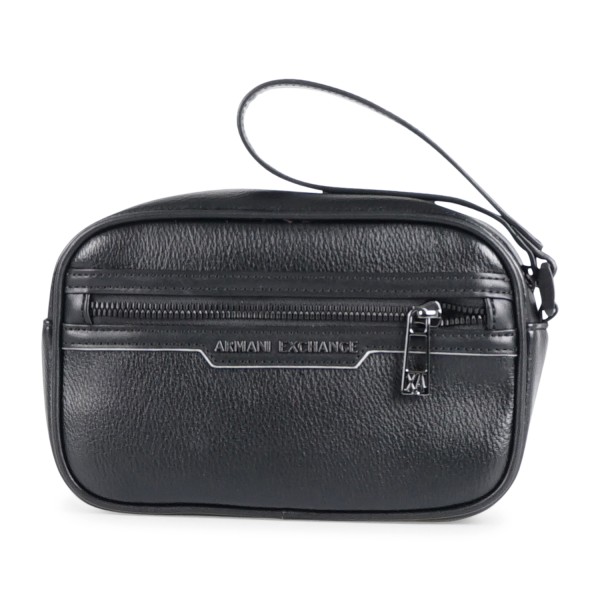 Armani Exchange - Beauty uomo nero in ecopelle conzip frontale logata per uomo