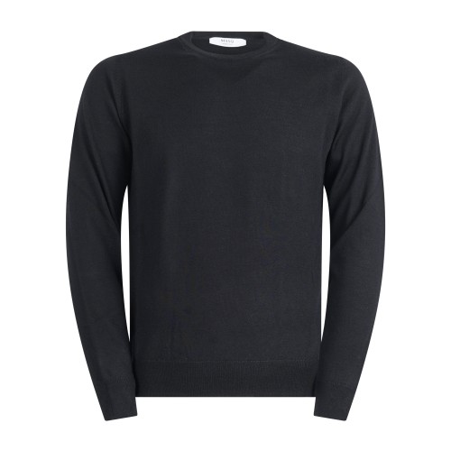 +39 Masq - Maglione girocollo nero lana merino extrafine per uomo | m5625-5000