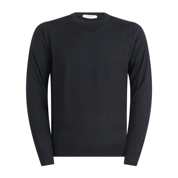 +39 Masq - Maglione girocollo nero lana merino extrafine per uomo | m5625-5000