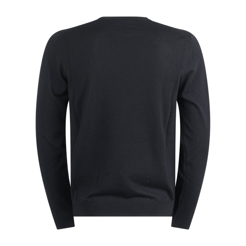 +39 Masq - Maglione girocollo nero lana merino extrafine per uomo | m5625-5000