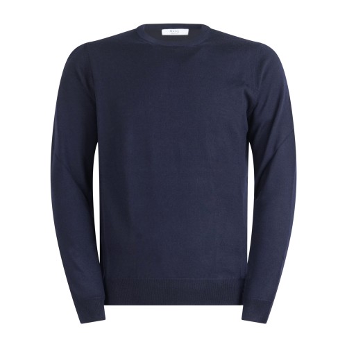 +39 Masq - Maglione girocollo blu lana merino extrafine per uomo | m5625-5000