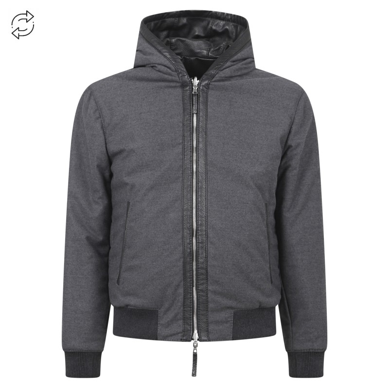 The Jack Leathers - Giubbotto nero con cappuccio reversibile in pelle o