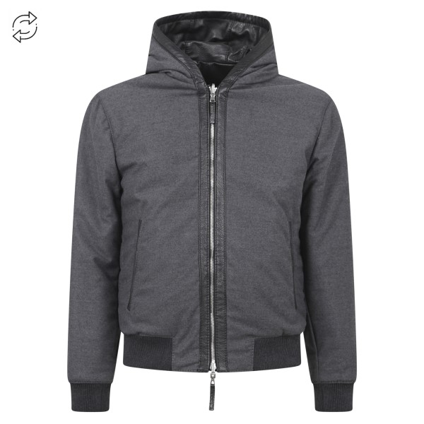 The Jack Leathers - Giubbotto nero con cappuccio reversibile in pelle o