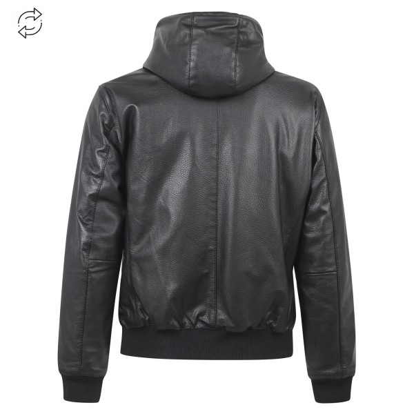 The Jack Leathers - Giubbotto nero con cappuccio reversibile in pelle o