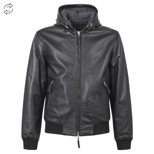 The Jack Leathers - Giubbotto nero con cappuccio reversibile in pelle o 2